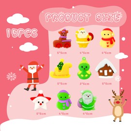 POPOYU 15Pcs Christmas Mochi Squishy Toys,2024 New Mini Kawaii Moji,Christmas Squeeze Soft Fidget Toys Include Santa Snowman Xmas Tree for Party Bags Fillers,Girls Boys Kids Treats Party Favors Gifts