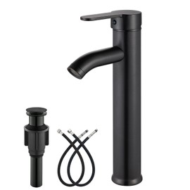 gotonovo Vessel Sink Faucet Modern Bathroom Faucet 1 Hole Deck Mount Lavatory Vanity Single Handle Mixer Tap with Water Supply Hoses and ABS Pop Up Drain Without Overflow, Oil Rubbed Bronze