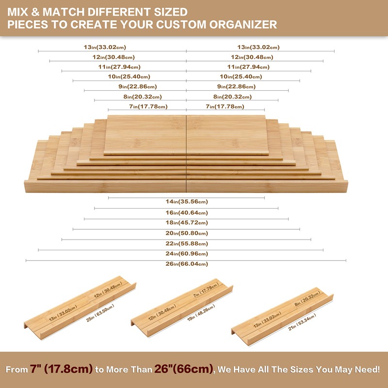 Angimio Bamboo Spice Rack Drawer Organizer - 8-Piece Set -