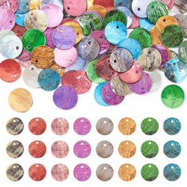 Beadthoven 80pcs Flat Round Disc Shell Charms Beads 12mm Mix Mini Coin Mother of Shell Disc Charms Dangle Beads Ocean Seashells Pendants for Jewelry Making Necklace Earrings Supplies
