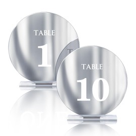 HZGUEOSTB Acrylic Wedding Table Numbers 1-15 with Stands,4.8"Round Mirror Gold Table Number Signs and Holders for Wedding Reception, Party, Event, Centerpiece Decoration (Silver, 1-10)