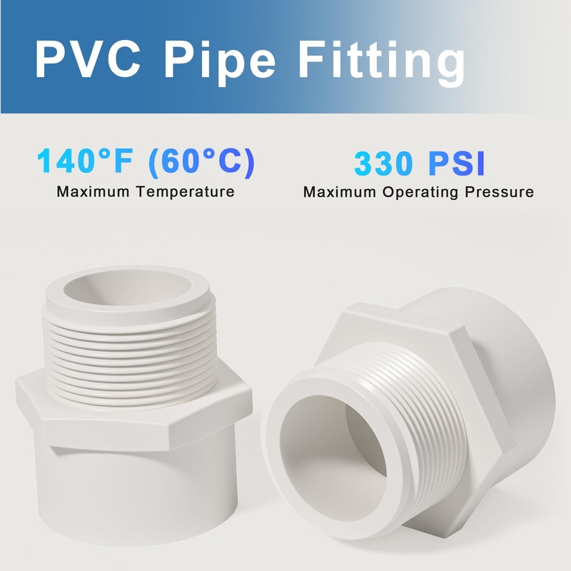 1.5 Inch Male Thread PVC Fittings White 2-Way PVC Pipe