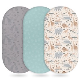 Unnivoll Moses Basket Sheets 81 x 41 cm Fitted Super Soft & Breathable Toddler Crib Baby Bassinet Sheet 3 Pack Apricot Green Gray Elephant