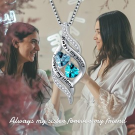 Zoeniya Aquamarine Blue Topaz Jewelry Gifts for Sister March December Birthstone Necklace Always My Sister Forever My Friend for Women Her Friend Christmas Valentine Mothers Day Birthday Gifts