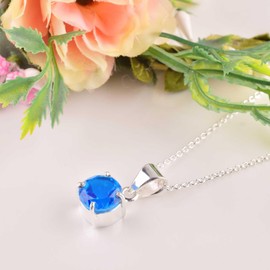 Blue Topaz Quartz Crystals Pendant Necklace, Round Gemstone, Energy Healing Crystals, Birthday, Gift for Her, Dainty Women Gemstone Jewelry Long AAA+ Quality (F)