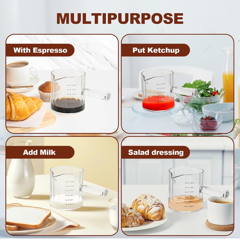 Steviieden Glass Espresso Cup 6 OZ, Double Shots Measuring Cup
