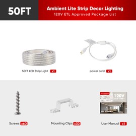 Shine Decor LED Strip Lights 36w Low Consumption, Cold Resistant IP65 Waterproof Outdoor Rope Light 120 VAC, Cuttable Connectable Indoor Lite Lighting Strip 50 FT ETL Listed 7x10mm 2800K Warm White