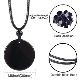 YJTSWDXY Crystal Stone Necklace for Women Men Healing Crystal Amulet Round Stone Pendant for Protection with Adjustable Rope (Black Obsidian)