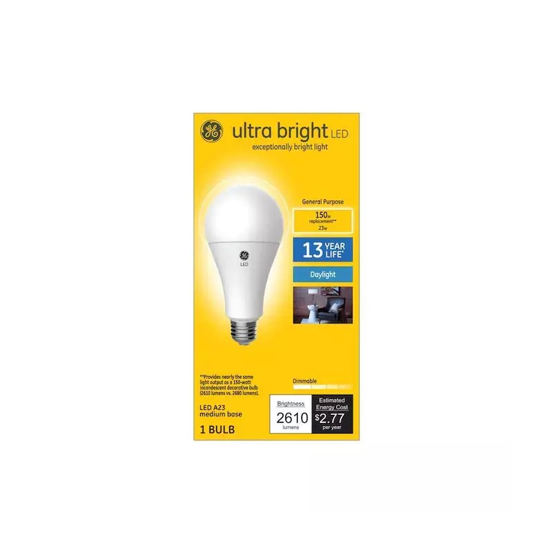 GE ultrabright 150 watt equivalent A23 Daylight Dimmable LED light