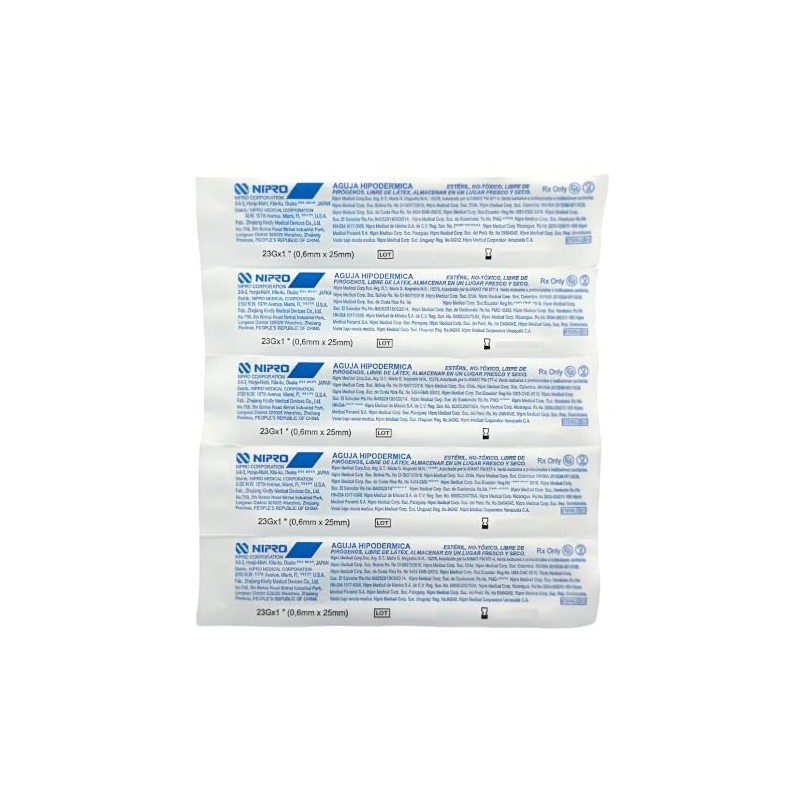 Nipro Agujas Hipodérmicas Estériles 23G x 25 mm, Punta Tribiselada,