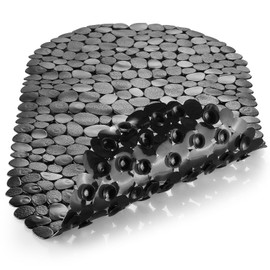 DOPROP Classic Pebbles Non Slip Shower Mats for Inside Shower Anti Mould Bath Mats for Bathroom Accessory with Suction Cup Washable Safety Oval Black Shower Mats Pads Trays for Elderly Child,69x36CM