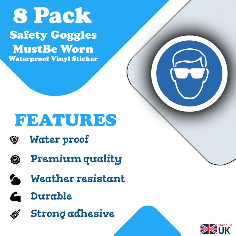 8 Pack - Eye Protection Must Be Worn Stickers -