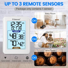 GEEVON Digital Hygrometer Indoor Outdoor Thermometer Wireless with Clock, Backlight Temperature Humidity Monitor, Inside Outside Thermometer with 200ft/60m Range Remote Sensor(White)
