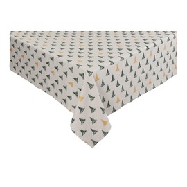 Sleepdown Winter Pine Trees Tablecloth Metallic Detail 100% Cotton Fabric Table Cloth Cover Rectangular - Natural - 152x304cm (60x120in)