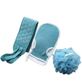 3pcs/Set Bath Body Shower Back Scrubber Brush Set for Shower Washer Easy to Clean Exfoliating Pad for Men Women Face and Back Washing Spa Massage - Bathroom Accessories (Blue, Pack of One)