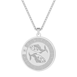LUTAKU Zodiac Sign Pendant Necklaces for Women Men 12 Constellation Pendants Stainless Steel Astrology Horoscope Shield Jewelry Birthday Gift Stainless Steel, Stainless Steel