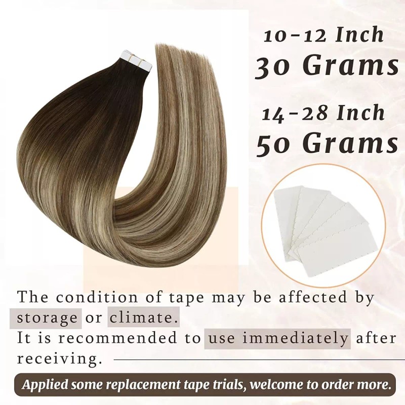 Ugeat Extensiones Cabello Real 50gr 14in Balayage Marrón A Blanque