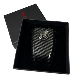 ABS Carbon Fiber Style 3D Color Black Logo Car Smart Remote Key Fob Cover Case Replace for Alfa Romeo Giulia Stelvio Tonale (Black Logo, Black C)