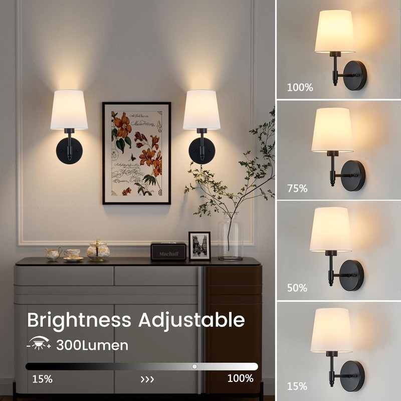 A1A9 Rechargeable Wall Sconces Set of 2, Black Cordless Battery