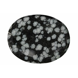 Karma Gems Palm Oval Snowflake Obsidian Stone - Rubbing Natural Thumb Worry Stone - Hold in Your Hand for Relaxation or Anxiety Relief - Enhance Meditation, Aid in Healing the Mind, Body and Spirit