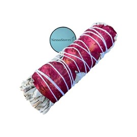 4-Inch Floral Sage Smudge Stick – Hand-Tied, Long-Lasting Burn, All-Natural & Ethically Sourced for Home Cleansing and Happiness Promotion. (1 Pack, White Sage w/Red Petals 4")