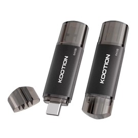 64 GB USB Type C Stick 2-Pack, KOOTION 2-in-1 Dual Flash Drive USB A and USB C OTG Flash Drive for Android Smartphone Tablet Computer Laptop (Black)