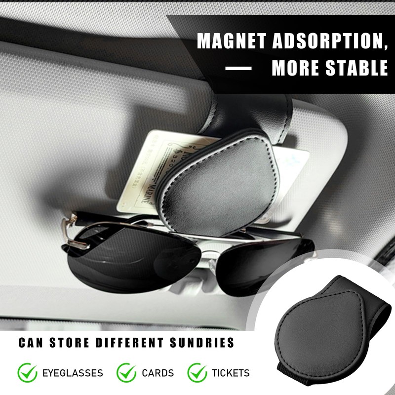 Sunglass Holders for Car Sun Visor,Magnetic Leather Eyeglass Hanger Clip