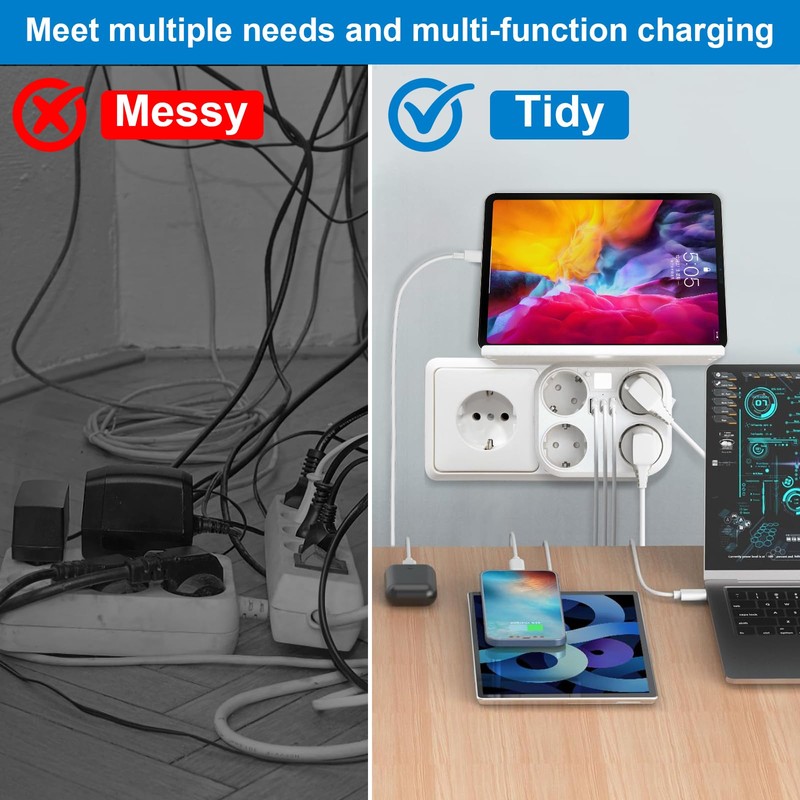 ELUBLU Multiple Socket, with Palette, Double Plug for Socket, Power