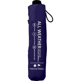 Nakatani Natural Basic Folding Umbrella, UV All-Weather Navy, For Rain or Shine, Hand Opening, Rib Size: 21.7 inches (55 cm), Black Coating Treatment, Wind Resistant