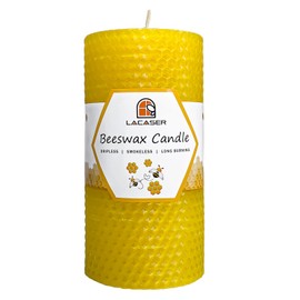 Large Beeswax Pillar Candles, Size 3"x6", Natural Bees Wax Candle Sheet Handrolled for Home, Unscented & Smokeless, 60 Hours Burning Time, Yellow