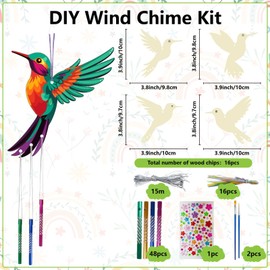 CRASPIRE 16 Pack Wind Chime Kits DIY Make Your Own Bird Wind Chime Coloring Wooden Easter Craft for DIY Crafts Activity Birthday Christmas Summer Party Decoration
