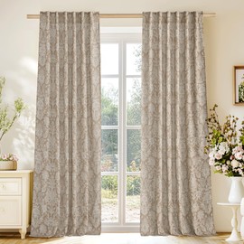 NICETOWN Floral Linen Curtains for Living Room Bedroom Kitchen Dining Room Coffee Bar Farmhouse Boho Vintage lace Print Light Filtering Cortinas, Brown, Rod Pocket Back Tab, 52x84 Inch, 2 Panels
