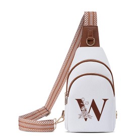 Initial Women Crossbody Bag Sling Shoulder Purse Fanny Pack Side Cross Body Travel Small Leather Belt Backpack Mom Her Daughter Mother Sister Girlfriend Best Friend Unique Christmas Xmas Birthday Gift