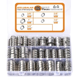 135 PCS PEX Crimp Rings Assortment,304 Stainless Steel 3/8",1/2",3/4",5/8",1" Single Ear Hose Clamps,Pex Cinch Clamps for Pex Fittings Pipe Tubing