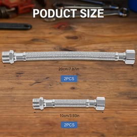 4 Stück Panzerschlauch, Flexschlauch 3/8 Zoll, Wasserhahn Schlauch für Küche und Bad, 2 x 20 cm und 2 x 10 cm, Einfache Installation mit 3/8 Gewinde