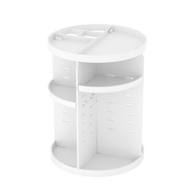 Intirilife 360 Degree Rotating Makeup Organiser in White - Cosmetic Storage Box for Jewellery Accessories Makeup and Skin Care Products
