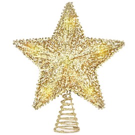 Luxspire Christmas Star Tree Topper, 9-Inch Christmas Tree Topper Lighted with LED Lights Beautiful Star Lighting Holiday Decoration for Christmas Tree Home Decoration, Gold