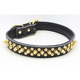 Benala Soft Genium Leather Gold Spiked Studded Pet Puppy Dog Collar for Small Medium Dogs Size S M L 5 Colors