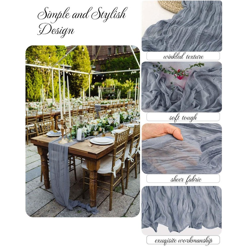 FuSenYuan Dusty Blue Cheesecloth Table Runner 10FT 1Pack Rustic Boho