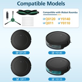 Replacement Parts Accessories Compatible with iRobot Roomba Essential Series Q0120, Y0140, Q011, Y0110 Robot Vacuum Cleaner, 1 Roller Brush, 4 Hepa Fil-ters, 4 Side Brushes, 1 Cleaning Brush (10 Pack)