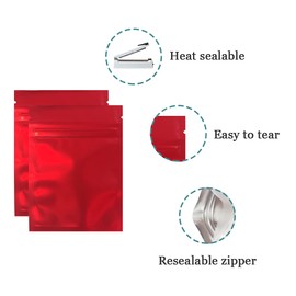 PABCK 100 Pcs Matte Red 3.9x5.9 inch(Inside Size 3.34x4.53 inch) Front Window Resealable Foil Zipper Lock Pouch for Zip Reclosable Lock Food Storage Bags Heat Seal Pouch Airtight Edible Grocery Pack