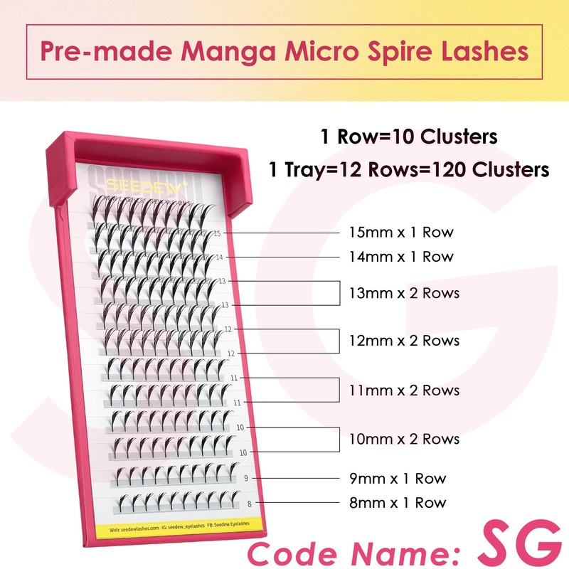 SEEDEW Eyelash Extensions, Manga MicroSpire Eyelashes, C-Curl