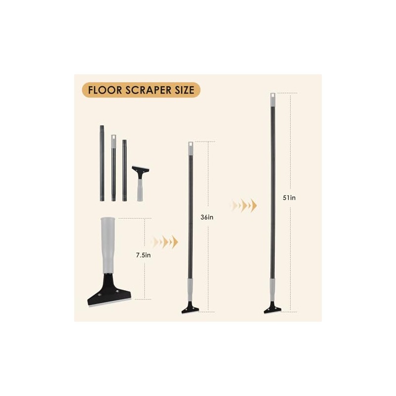 Heavy-Duty Floor Scraper, 4-Inch Razor Blade Scraper Tool, 51-Inch Long