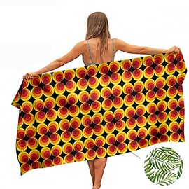 Ulticool Hand Towel Retro Vintage Flowers 60s 70s Natural - Quick Drying Bath Towel Microfibre Beach Towel - 160 x 80 cm - Travel Sports Spa Yoga - Double Sided Print - Orange