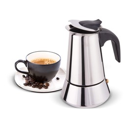 Biggcoffee Stovetop Espresso Maker, Moka Pot, Italian Coffee Maker, Coffee Percolator, Stainless Steel Moca Pots, 4 Cups Coffee Maker 6.76 oz/200Ml (Silver, Black)