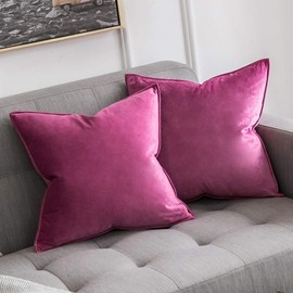 2 Pcs Decorative Velvet Throw Pillow Cover Soft Rose Red Pillow Cover Soild Square Cushion Case for Sofa Bedroom Car 18x 18 Inch 45x 45cm