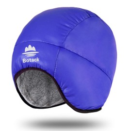 Botack Duck Down Earflap Hat, Ultra Lightweight Waterproof Windproof Down Fleece Warm Beanie Hat for Skiing Blue