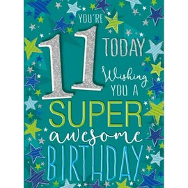 Noel Tatt Boys 11th Birthday Card - Age 11 - 'Super Awesome Birthday' Stars - Eco-Friendly & Recyclable