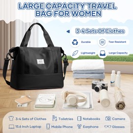 SZLX Travel Duffel Bag Weekend Bag with Trolley Sleeve, Dry & Wet Seperated Sports Gym Waterproof Carry On Bag for Women Men Weekender Tote Hospital Cabin Bag Black