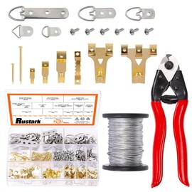 Rustark 267Pcs Picture Hanging Kit 75lb 40lb 30lb 20lb 10lb Picture Hanging Hooks, 50M Picture Hanging Wire, D Ring Picture Hangers with Screws, Cable Cutter Picture Frame Hanging Hardware Kit